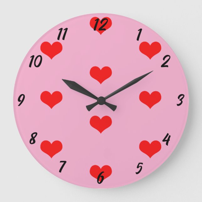 Grande Horloge Ronde Motif de coeur mignon Rouge Personnalisé rose Vale (Recto)