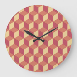 Grande Horloge Ronde Motif de Cube rouge orange Abstrait
