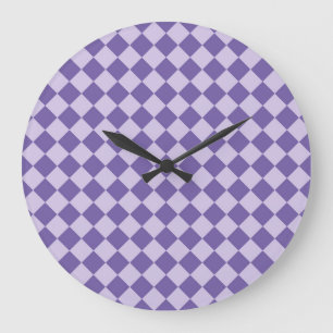 Grande Horloge Ronde Motif de diamants de Checker Violet
