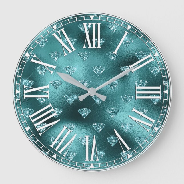 Grande Horloge Ronde Motif de diamants de la Parties scintillant Ombre  (Recto)