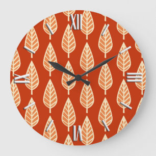 Grande Horloge Ronde Motif de feuille de hêtre - Nuances d'orange manda