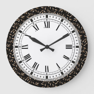 Grande Horloge Ronde Motif de feuilles de saule Art déco