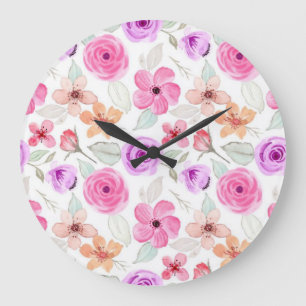 Grande Horloge Ronde Motif de fleurs