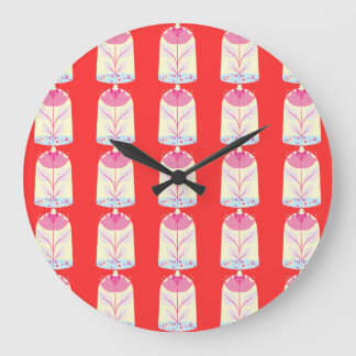 Grande Horloge Ronde Motif de fleurs colorées sur Arrière - plan rouge