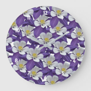 Grande Horloge Ronde Motif de fleurs de Columbine