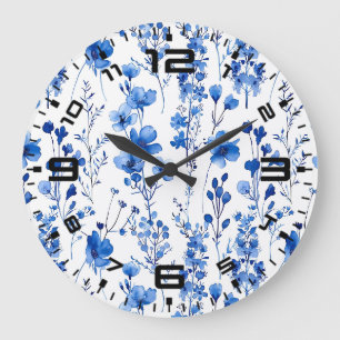 Grande Horloge Ronde Motif de fleurs sauvages en papier à la française