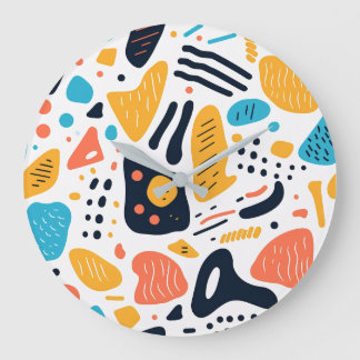 Grande Horloge Ronde Motif de formes organiques de style Memphis abstra