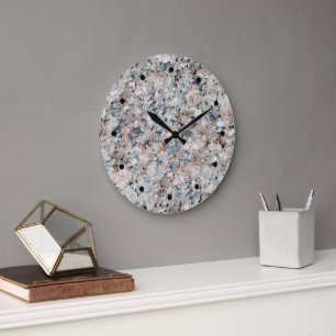 Grande Horloge Ronde Motif de granit gris mauve taupe gris tendance