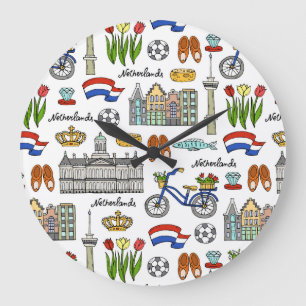Grande Horloge Ronde Motif de griffonnage de Netherland