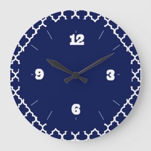 Grande Horloge Ronde Motif de la marine riche en bleu et blanc