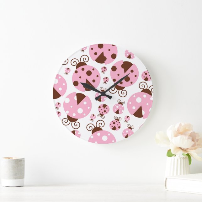 Grande Horloge Ronde Motif De Ladybugs, Mignons Ladybugs, Pink Ladybugs (Maison)