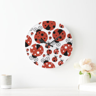 Grande Horloge Ronde Motif De Ladybugs, Mignons Ladybugs, Red Ladybugs