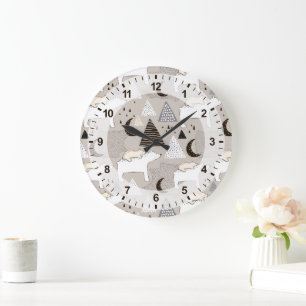 Grande Horloge Ronde Motif de l'ours de bois du mignon Doodland
