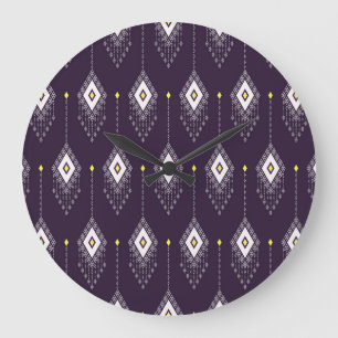 Grande Horloge Ronde Motif de lustre Ikat : Conception Vintage de texti