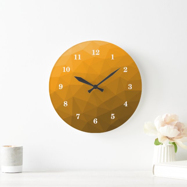Grande Horloge Ronde Motif de maillage géométrique dégradé orange (Maison)