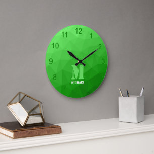 Grande Horloge Ronde Motif de maille géométrique vert clair Monogramme