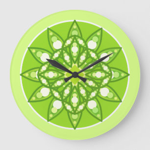 Grande Horloge Ronde Motif de mandala aux nuances du vert de chaux