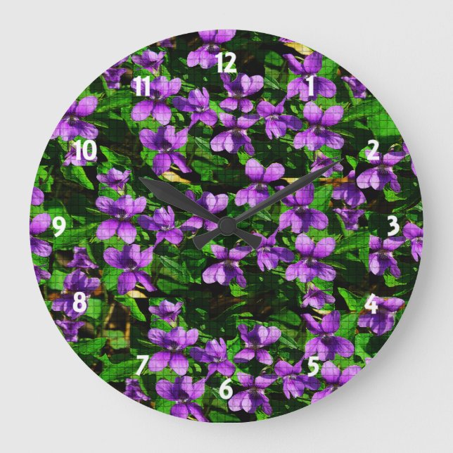 Grande Horloge Ronde Motif de mosaïque en bois de violet de fleur WI (Recto)