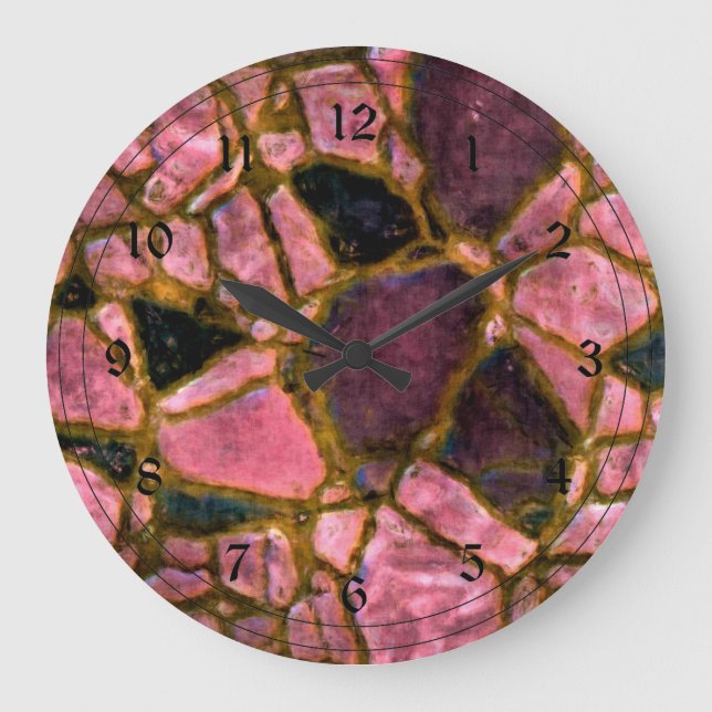 Grande Horloge Ronde Motif de mosaïque en prune violette (Recto)