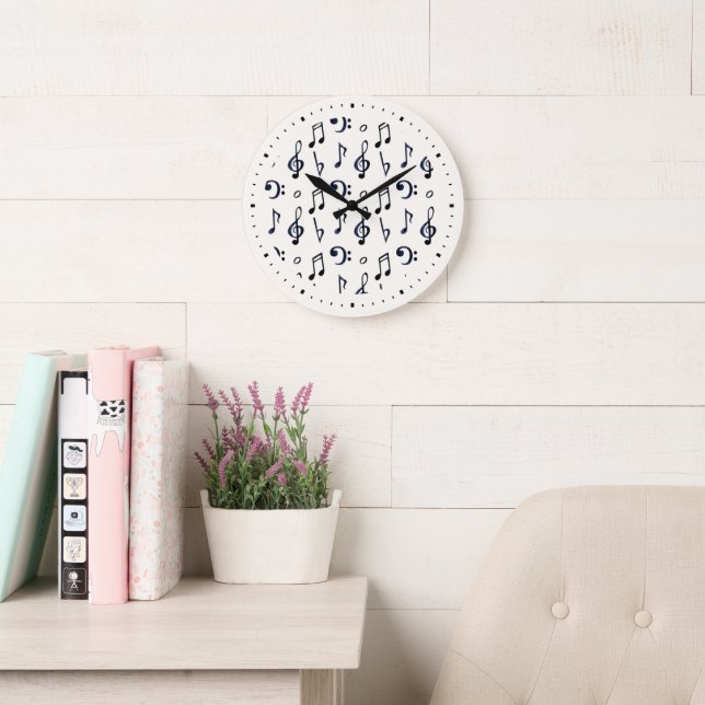 Grande Horloge Ronde Motif de notes musicales mignonnes (Salle de lecture)