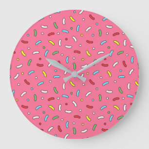 Grande Horloge Ronde Motif de paillettes de bonbons roses amusants