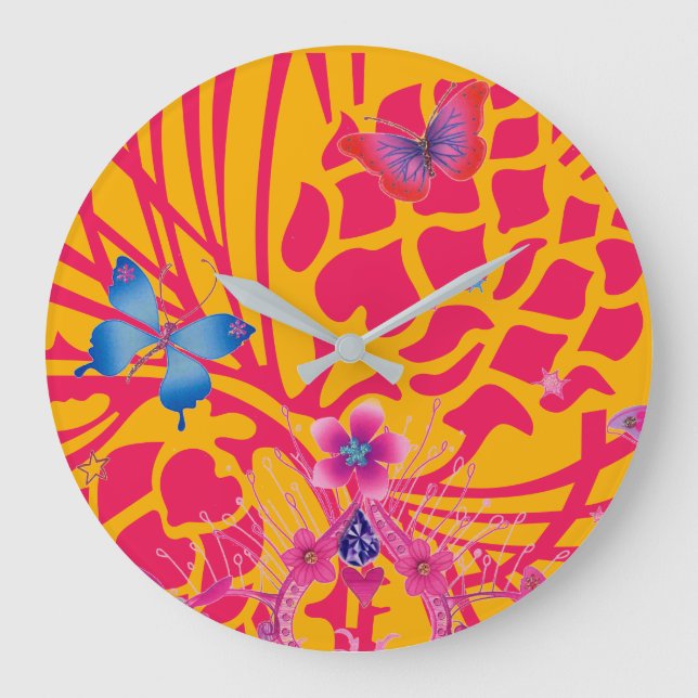 Grande Horloge Ronde Motif de papillons rose bébé de automne naturel (Recto)