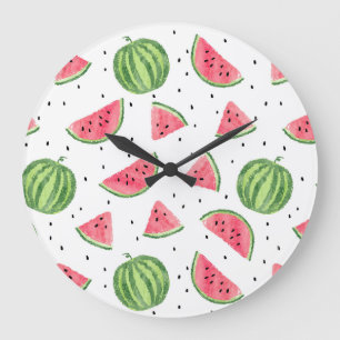 Grande Horloge Ronde Motif de pastèques Neon Watercolor