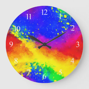 Grande Horloge Ronde Motif de peinture coloré arc-en-ciel