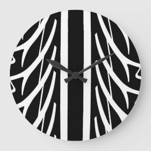 Grande Horloge Ronde Motif de pneus en noir et blanc