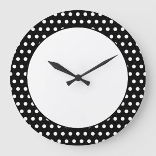 Grande Horloge Ronde Motif de point noir et blanc de polka. Tacheté