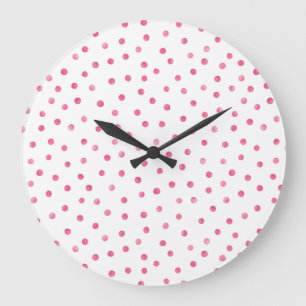 Grande Horloge Ronde Motif de points blanc rose de confettis
