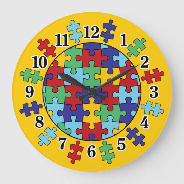 Grande Horloge Ronde Motif de puzzle sensibilisation sur l'autisme (Recto)