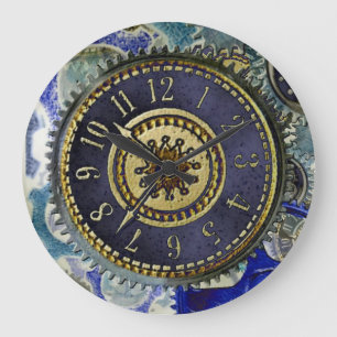 Grande Horloge Ronde Motif de réverbère Steampunk