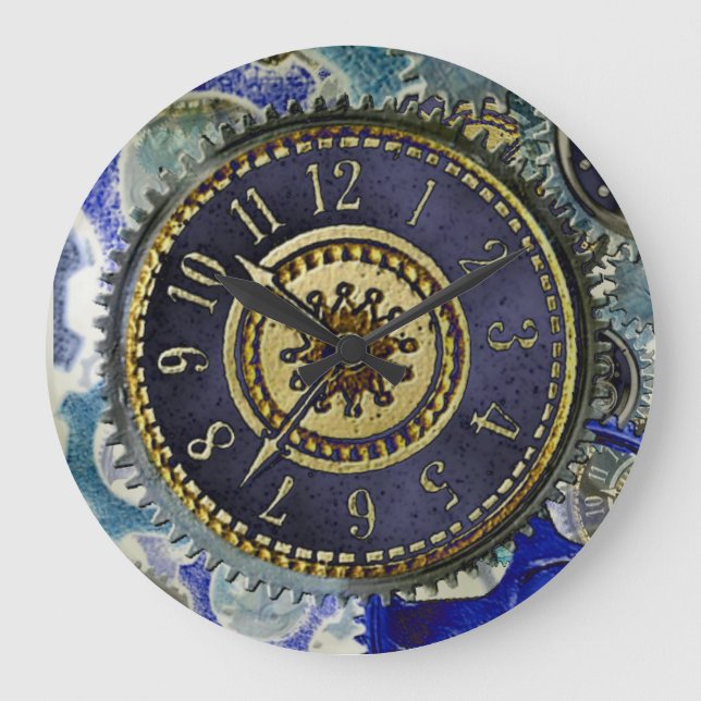 Grande Horloge Ronde Motif de réverbère Steampunk (Recto)