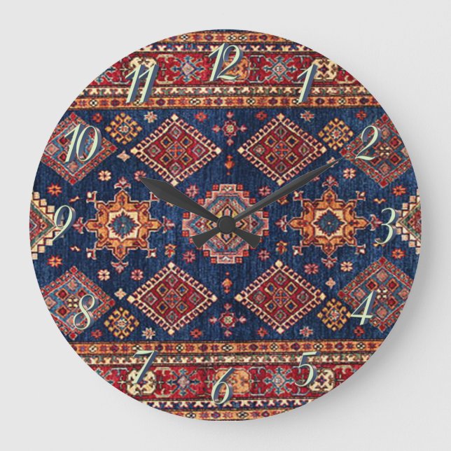 Grande Horloge Ronde Motif de tapis oriental persan turc (Recto)