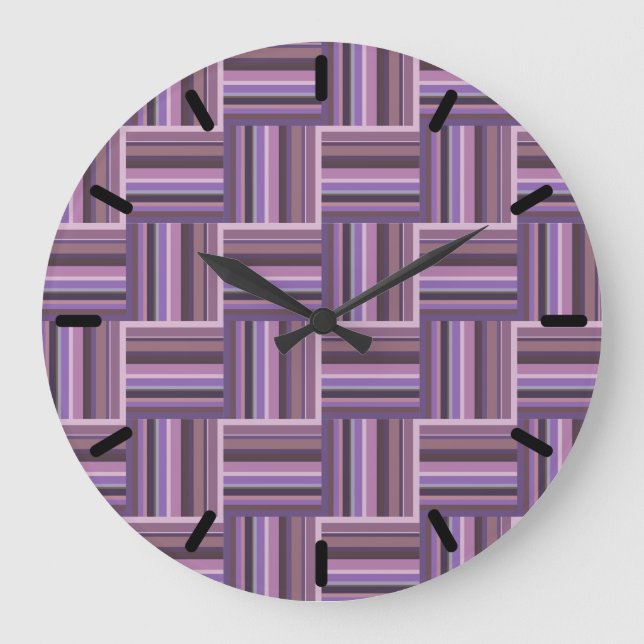 Grande Horloge Ronde Motif de tissage à bandes mauve (Recto)