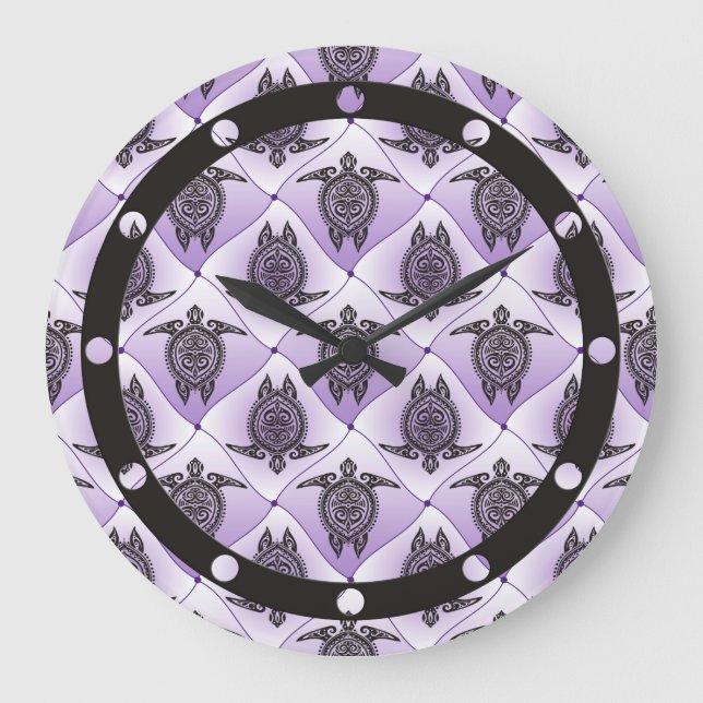 Grande Horloge Ronde Motif de tortues de mer chamanique - violet (Recto)