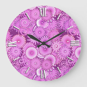 Grande Horloge Ronde Motif de tourbillon fractal, nuances de prune et d
