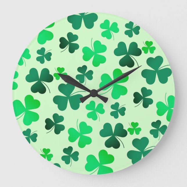 Grande Horloge Ronde Motif de trèfle Shamrok vert (Recto)
