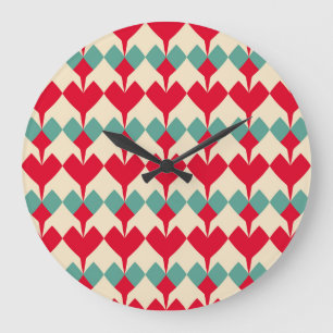 Grande Horloge Ronde Motif de tuiles de coeurs rouges et bleus à la men