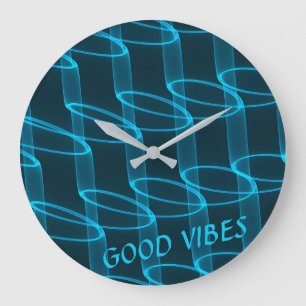 Grande Horloge Ronde Motif de vague bleu lumineux personnalisé avec tex
