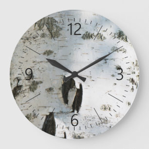 Grande Horloge Ronde Motif d'écorce de bouleau