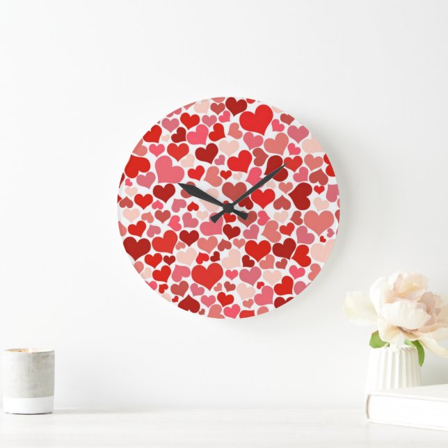 Grande Horloge Ronde Motif Des Coeurs, Coeurs Rouges, Amour (Maison)