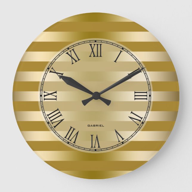 Grande Horloge Ronde Motif des rayures Gold Tones (Recto)