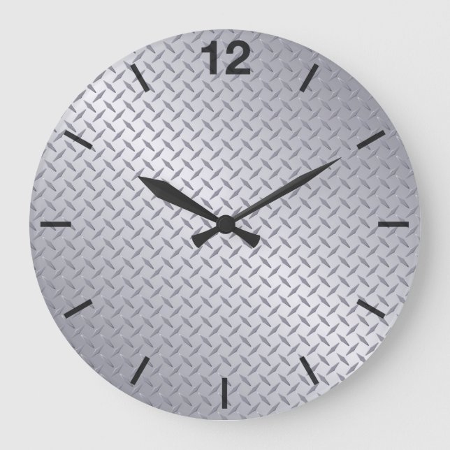 Grande Horloge Ronde Motif diamant en acier brillant (Recto)