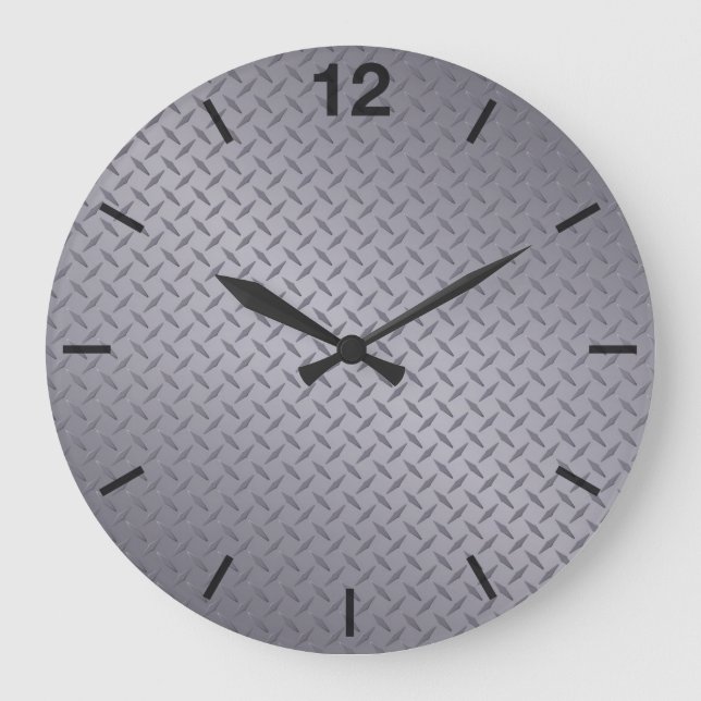 Grande Horloge Ronde Motif diamant en acier inoxydable (Recto)