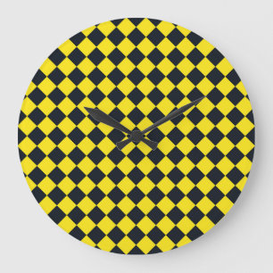 Grande Horloge Ronde Motif diamant jaune de damier noir