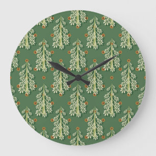 Grande Horloge Ronde Motif d'illustration des arbres de Noël