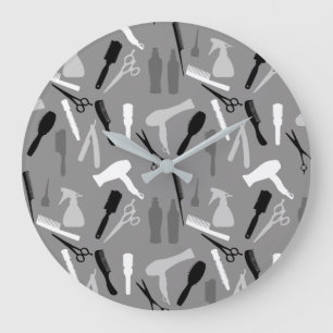 GRANDE HORLOGE RONDE MOTIF D'ILLUSTRATION DES OUTILS DE LISTE DE CHEVEU