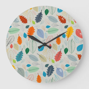Grande Horloge Ronde Motif d'illustration Feuilles d'automne vintage
